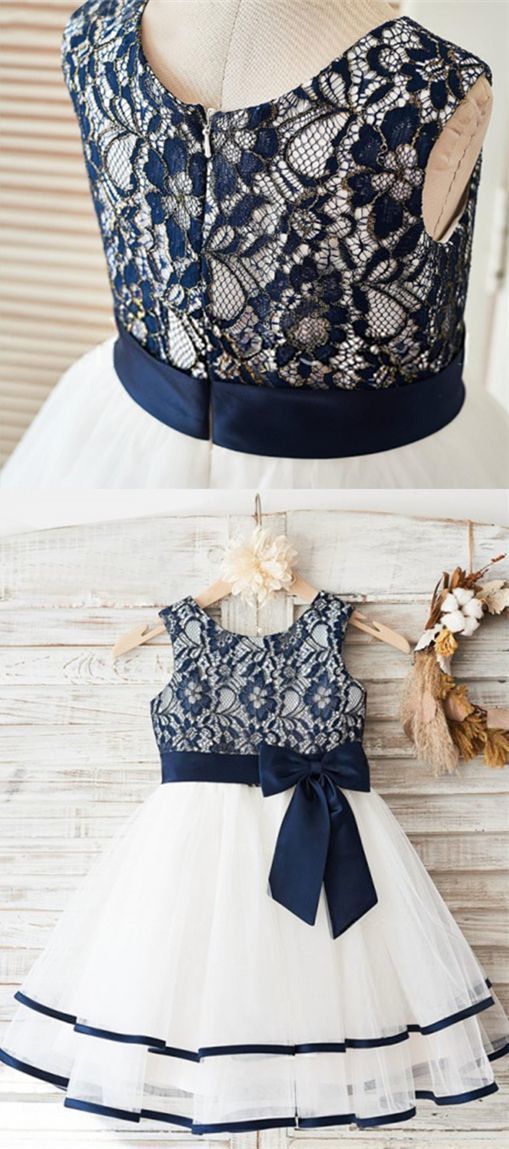 navy blue and white flower girl dresses