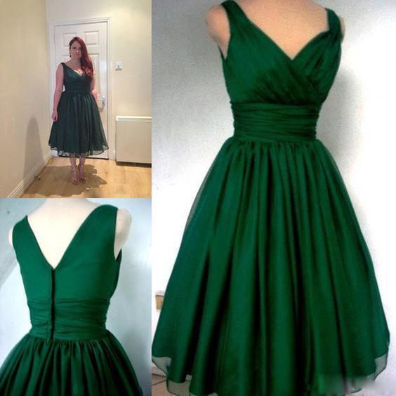 emerald green 1950s cocktail dress vintage tea length