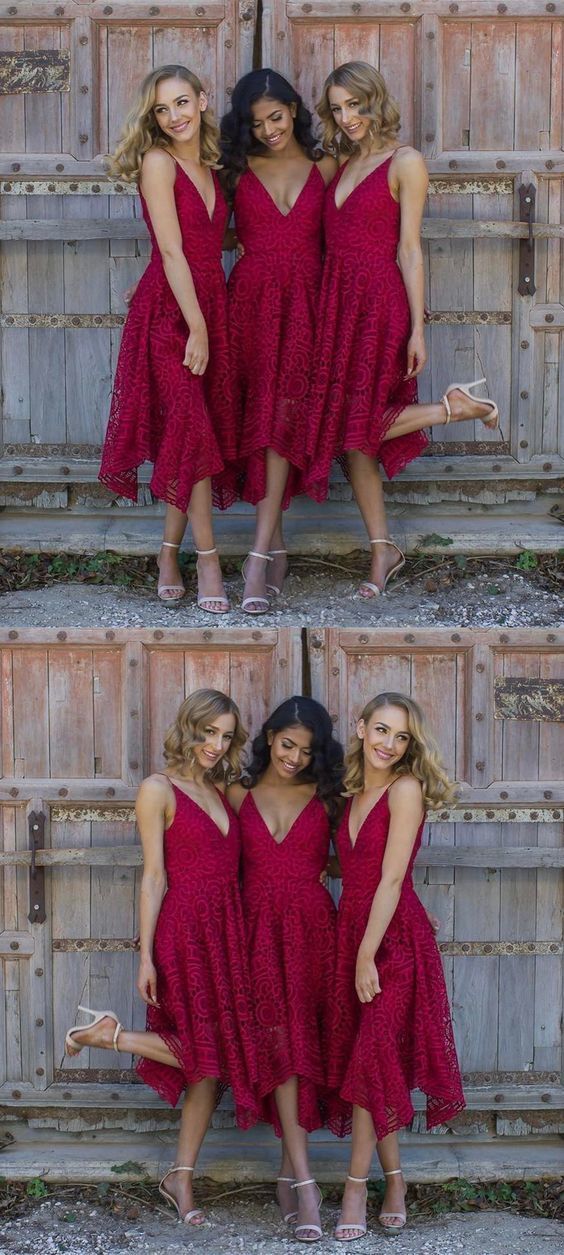 boho red lace dress