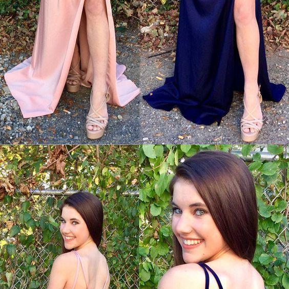 Pink Prom Dress With Side Slit, Navy Blue Long Prom Dress, Formal Evening Dress on Luulla